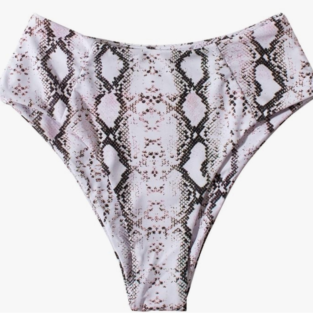 Snakeskin Print High-Waisted Bikini Bottom